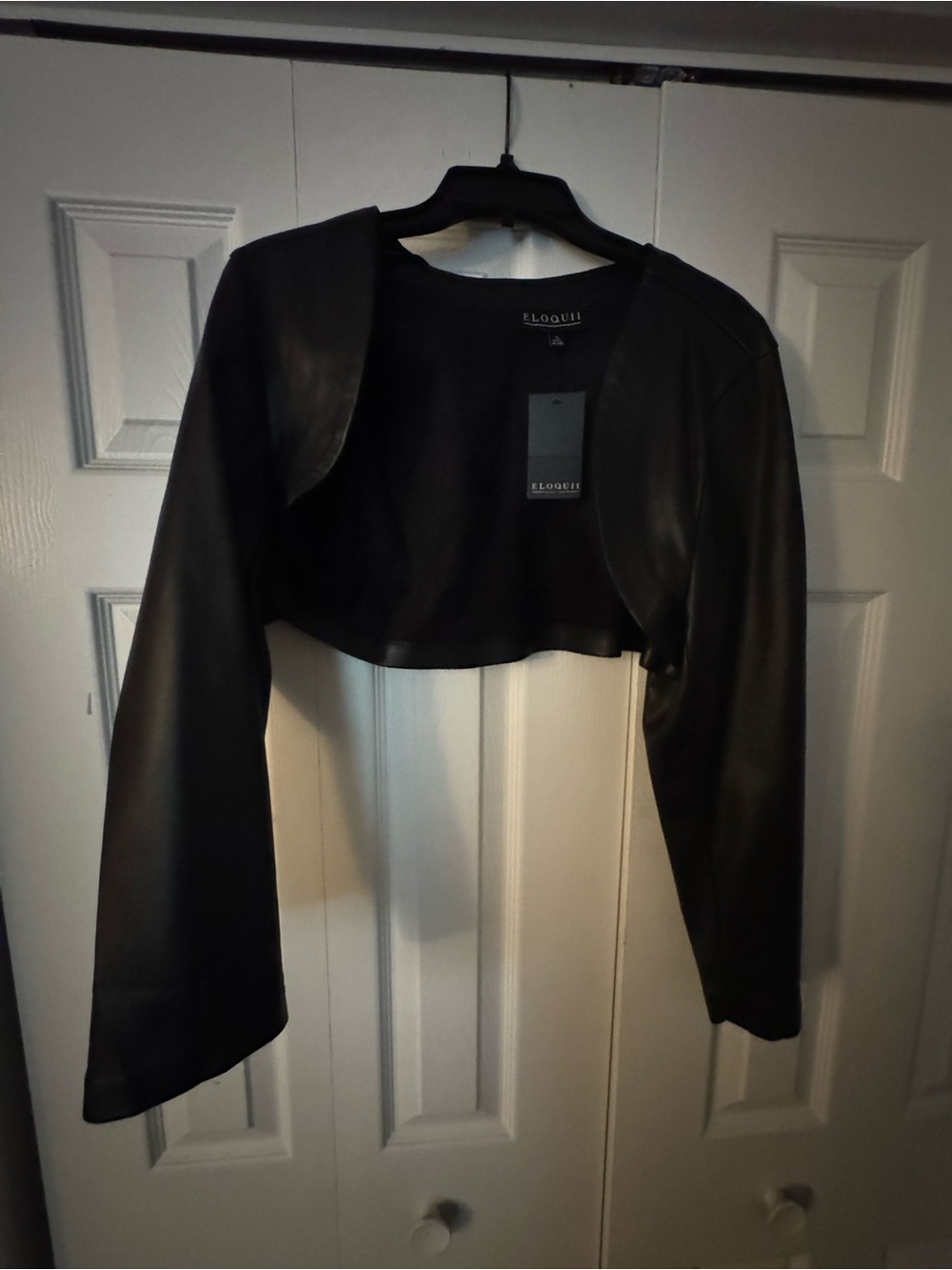 Eloquii Black Ultra-Cropped Faux Leather Shrug Jacket